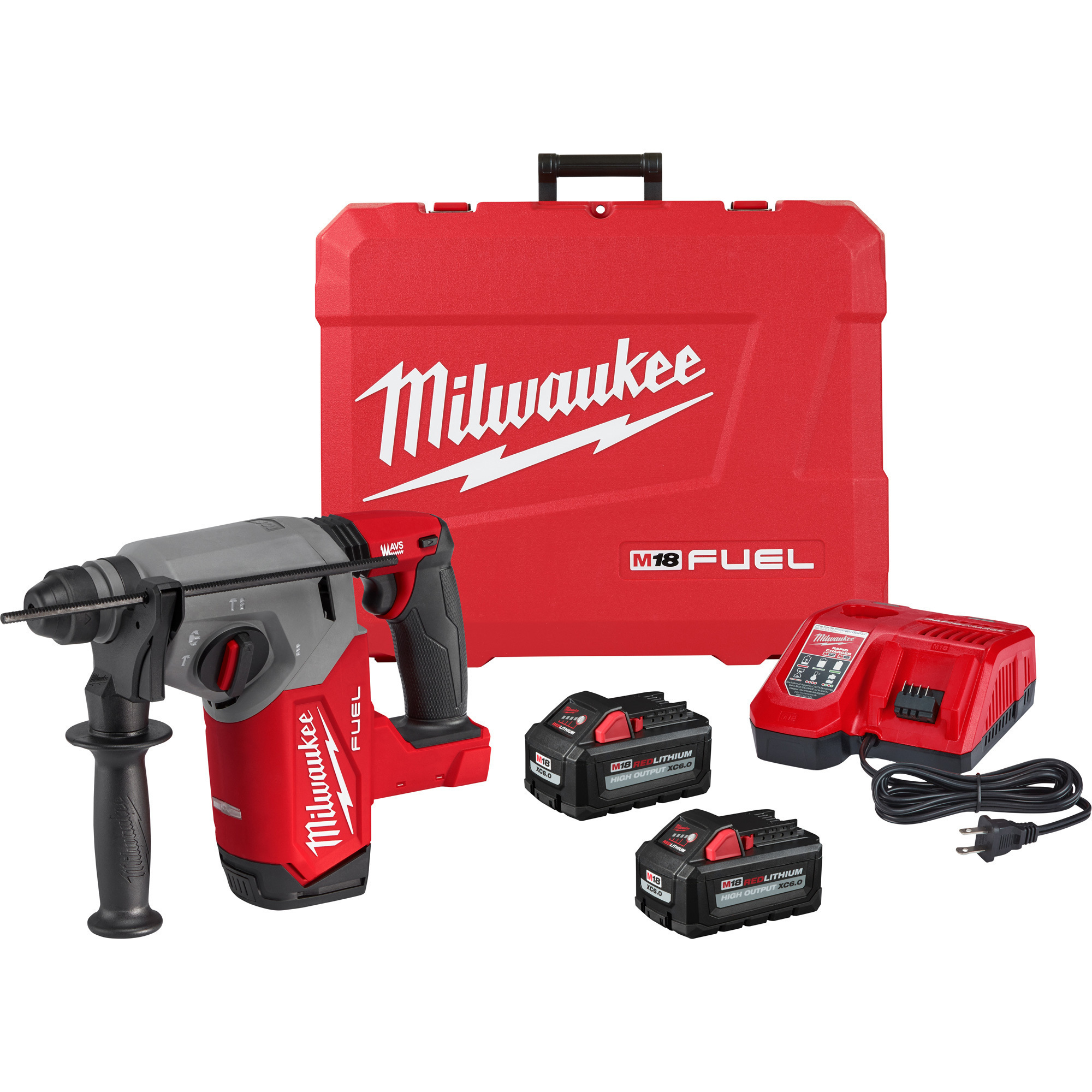 Milwaukee M18 FUEL 1in. SDS Plus Rotary Hammer Kit, 2 Batteries, Model# 2912-22